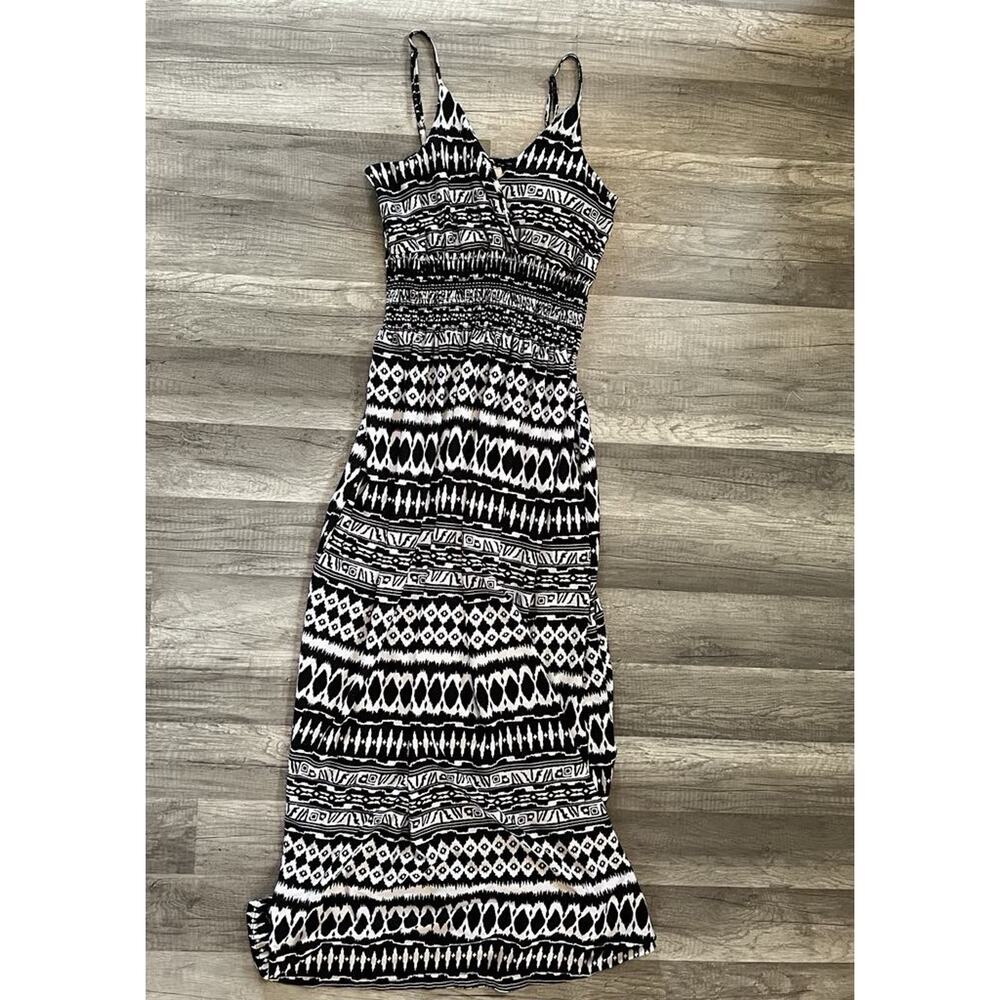 Bobbie & Brooks Women Black/White Polyester V-Neck Sleeveless Long Maxi Dress 1x